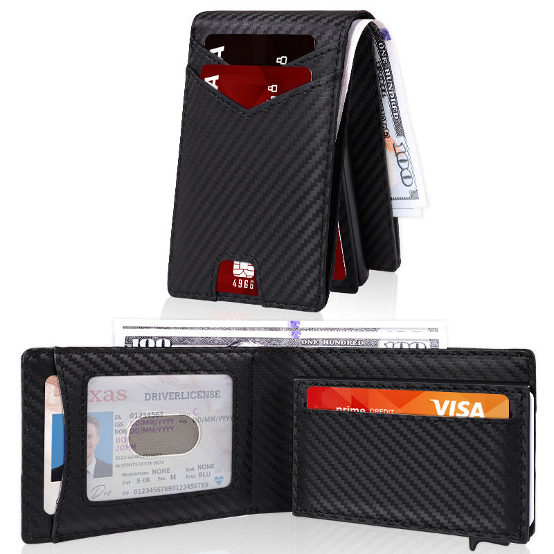 Pop-up card wallet, closed and open, carbon black