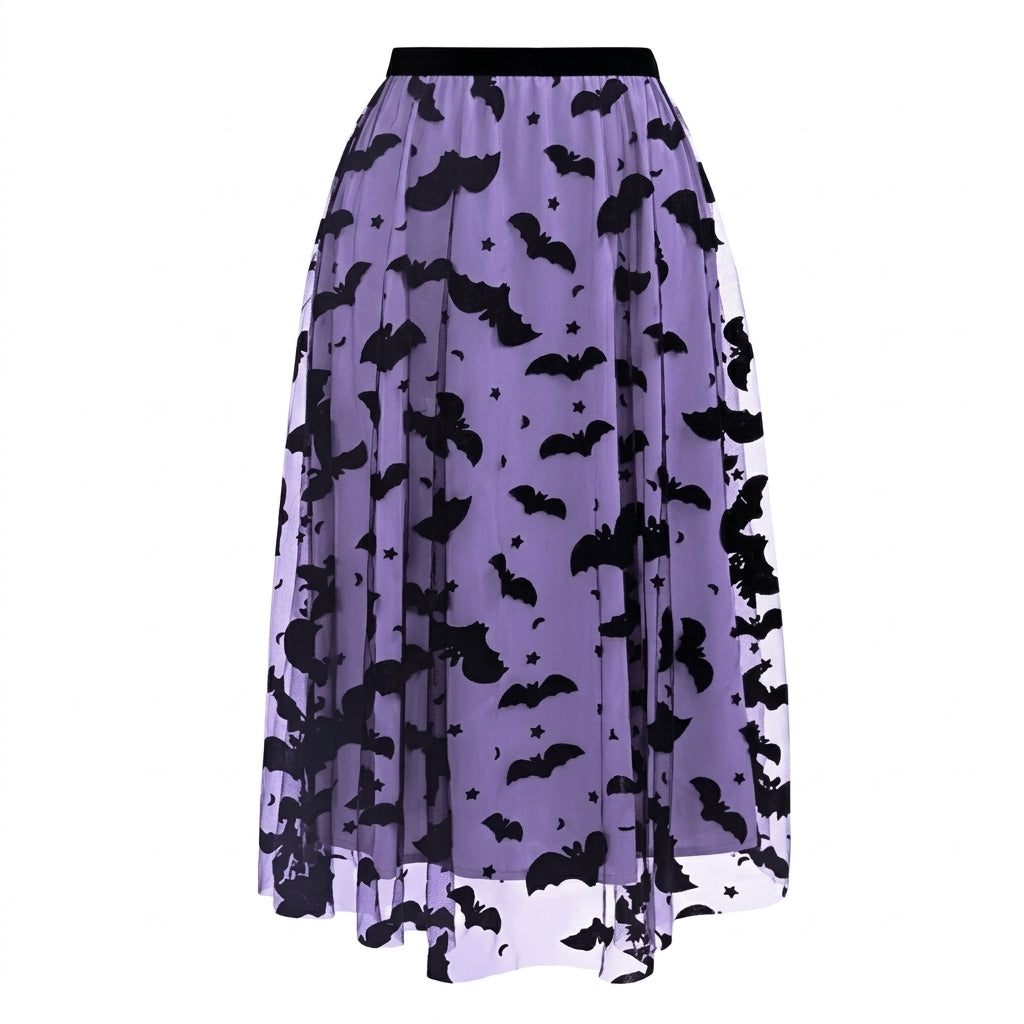 Flocked Velvet Bat Tulle Midi Skirt View 5