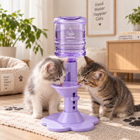 Two kittens drinking from the purple dispenser View 2