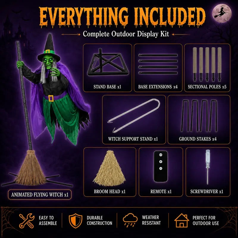 12 FT Animated Hovering Witch Animatronic (Sound & Motion Activated) View 4