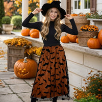 Flocked Velvet Bat Tulle Midi Skirt View 1