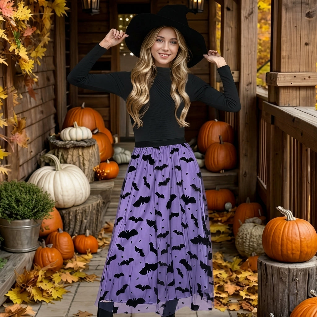 Flocked Velvet Bat Tulle Midi Skirt View 7