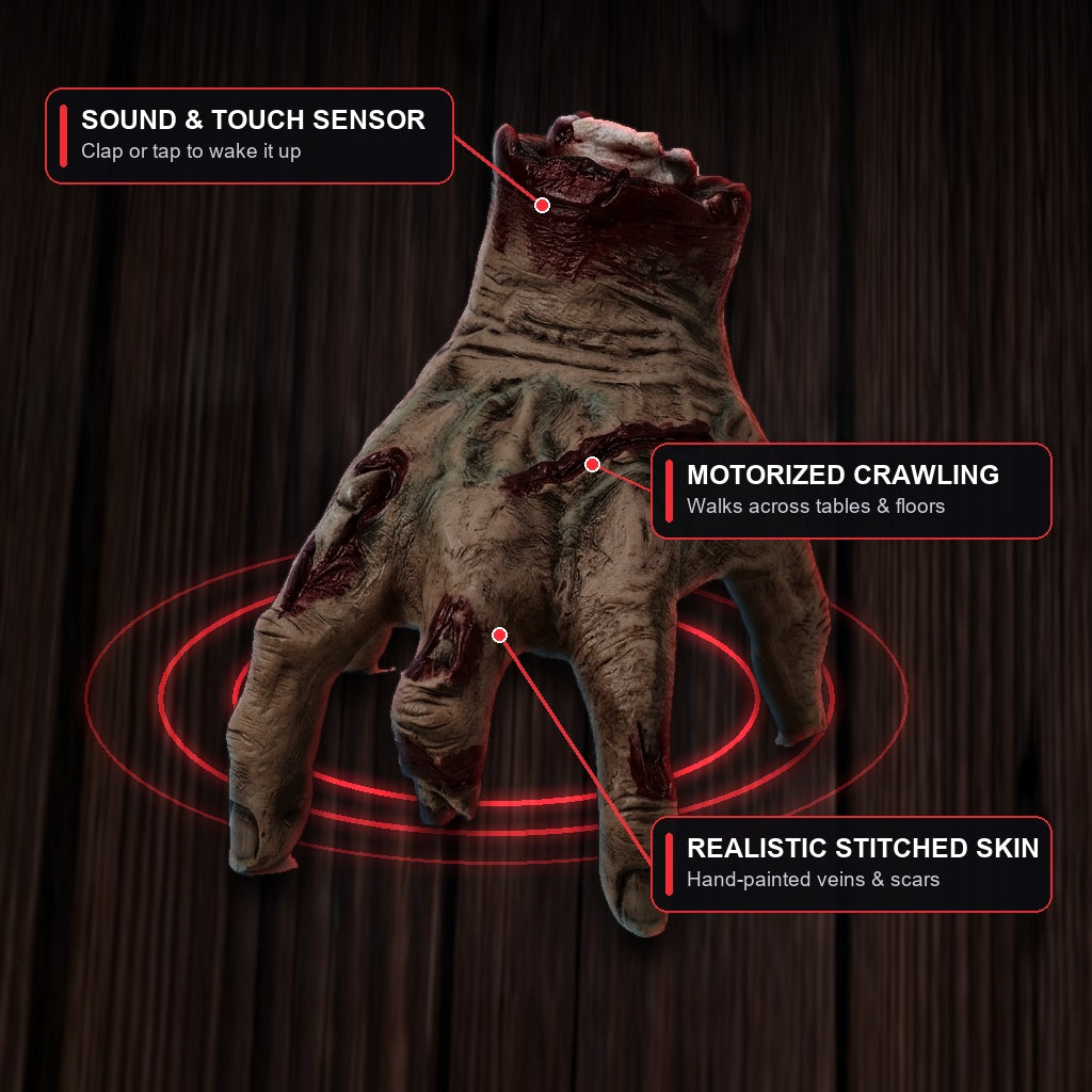 The Electric Walking Hand Sound & Touch Sensor, Motorized Crawling, and Realistic Stitched Skin features View 2