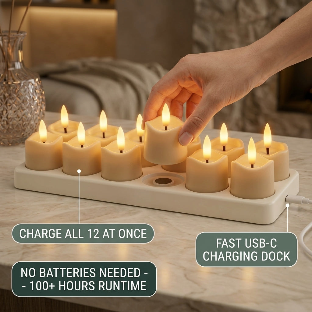 LuminaCharge Rechargeable Flameless Candle Set View 3