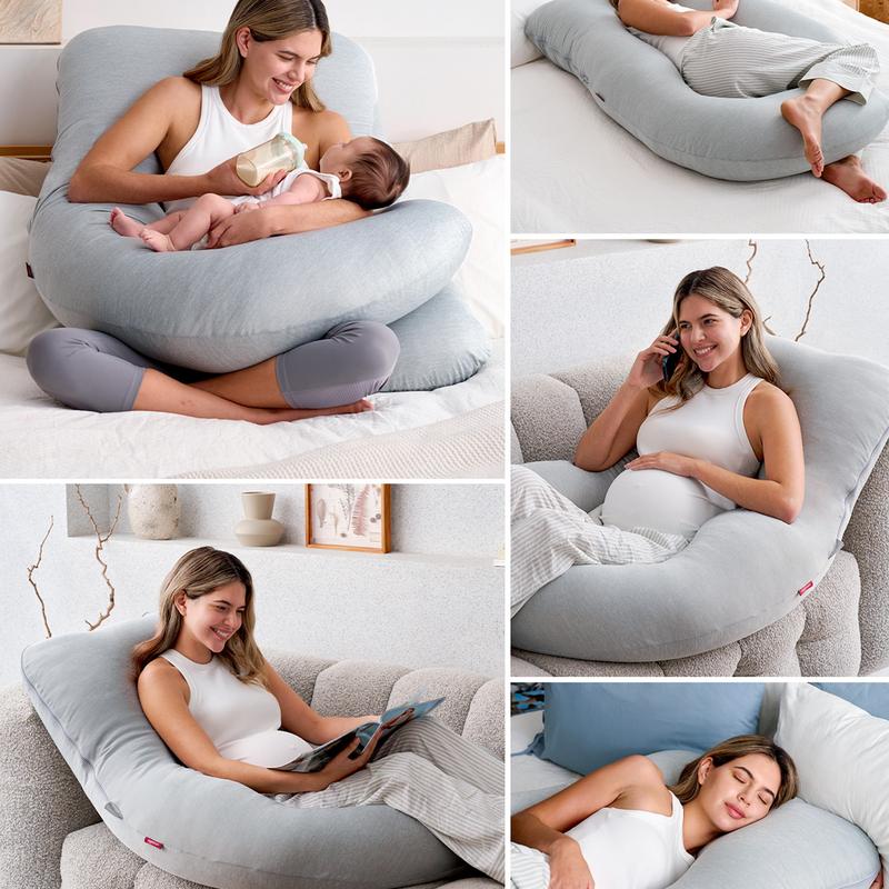 Six uses: side sleeping, sitting up, reading, feeding the baby and lounging on the sofa