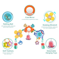 Ocean Friends play arch with crab mirror, rattle ball, spinning windmill and silicone teethers
