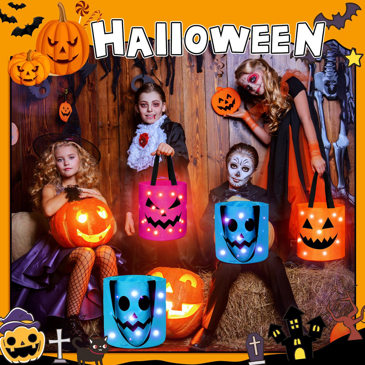 Baby Bubble™ GlowBucket LED Light-Up Halloween Candy Bag View 2