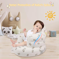 High back and side bolsters supporting a baby learning to sit