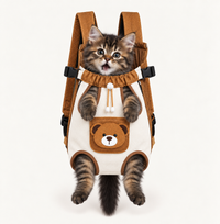 Bear Design Cat Pack in brown worn on the chest with a cat looking out View 1