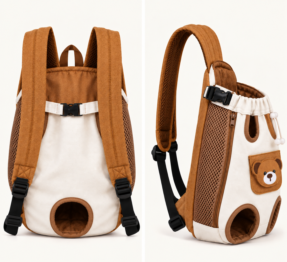 Bear Design Cat Pack brown carrier front and back angles View 3