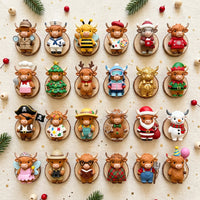 Baby Bubble 24-Day Christmas Highland Cow Advent Calendar - Card 3: 24 Collectible Figures Flat-Lay Catalog View 3