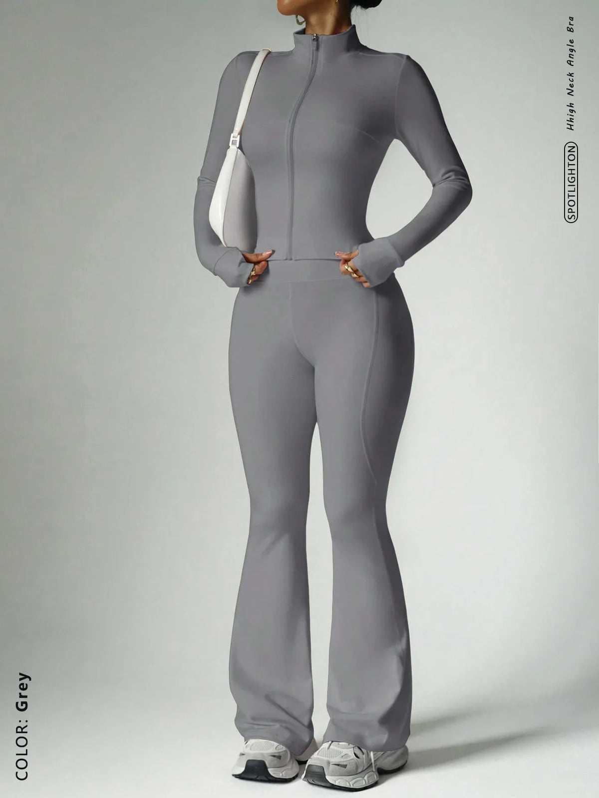 Two-Piece Zip Jacket & High-Waist Flare Pants Gym Set View 15