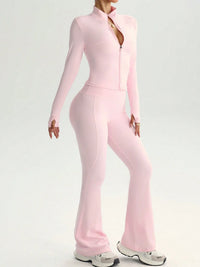 Two-Piece Zip Jacket & High-Waist Flare Pants Gym Set View 5