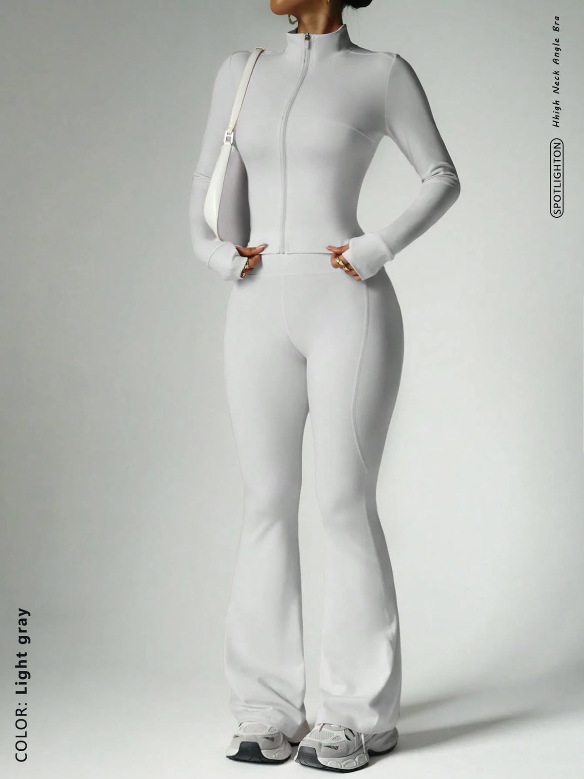 Two-Piece Zip Jacket & High-Waist Flare Pants Gym Set View 16