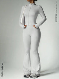 Two-Piece Zip Jacket & High-Waist Flare Pants Gym Set View 16