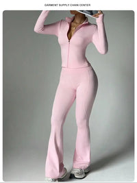 Two-Piece Zip Jacket & High-Waist Flare Pants Gym Set View 6