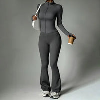 Two-Piece Zip Jacket & High-Waist Flare Pants Gym Set View 8