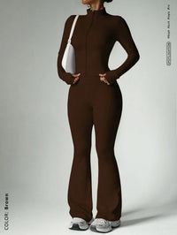 Two-Piece Zip Jacket & High-Waist Flare Pants Gym Set View 17