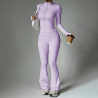 Two-Piece Zip Jacket & High-Waist Flare Pants Gym Set View 10