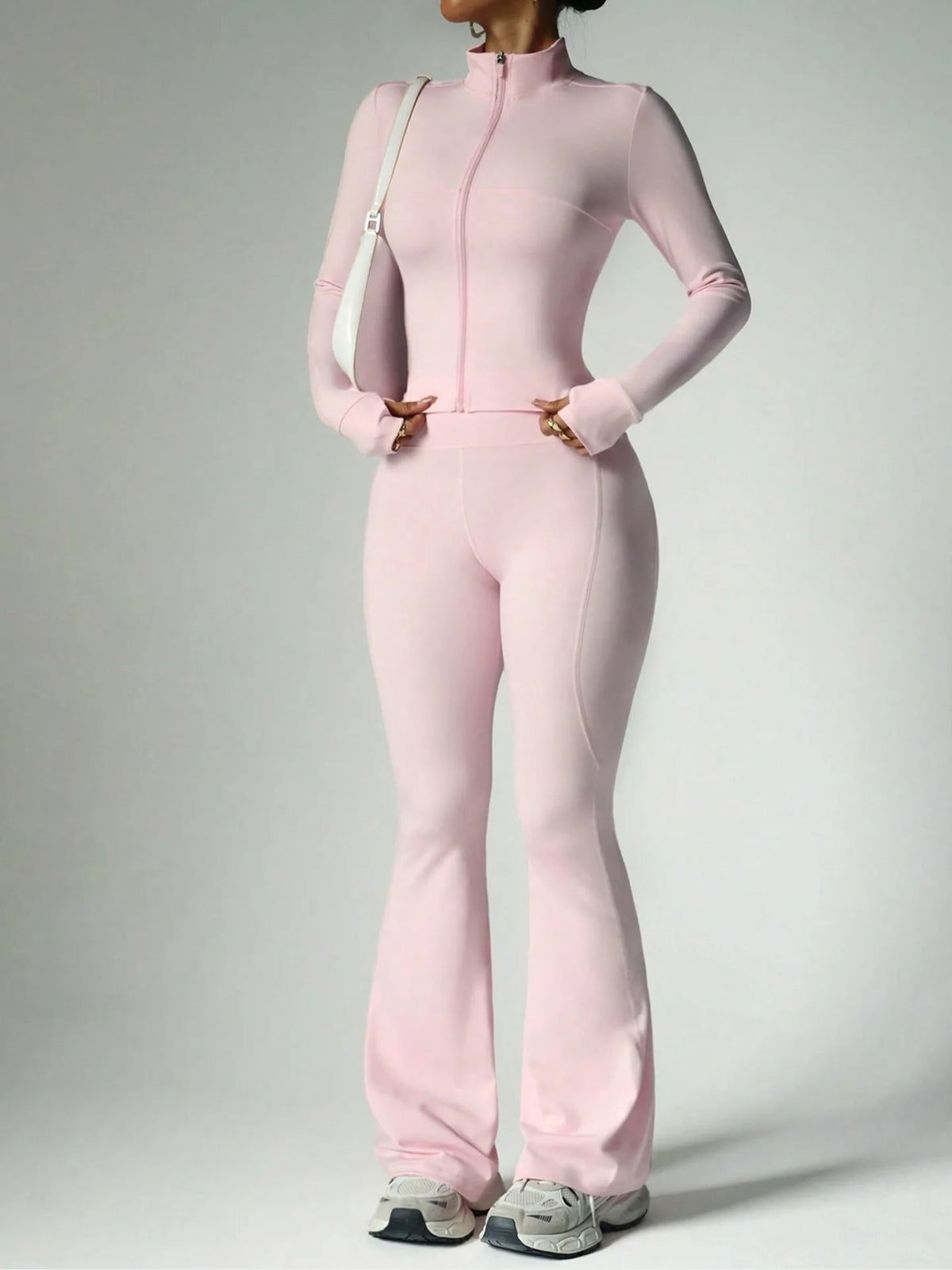 Two-Piece Zip Jacket & High-Waist Flare Pants Gym Set View 4
