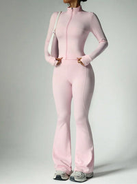 Two-Piece Zip Jacket & High-Waist Flare Pants Gym Set View 4