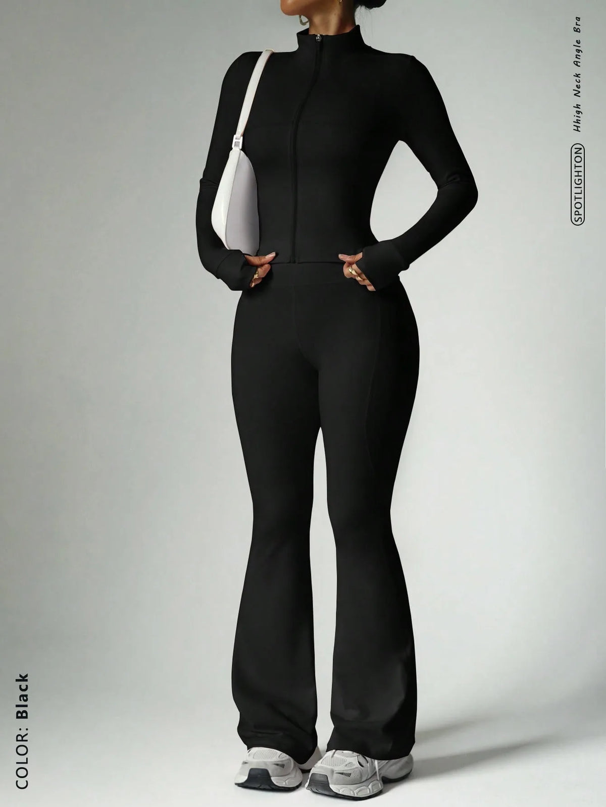 Two-Piece Zip Jacket & High-Waist Flare Pants Gym Set View 7