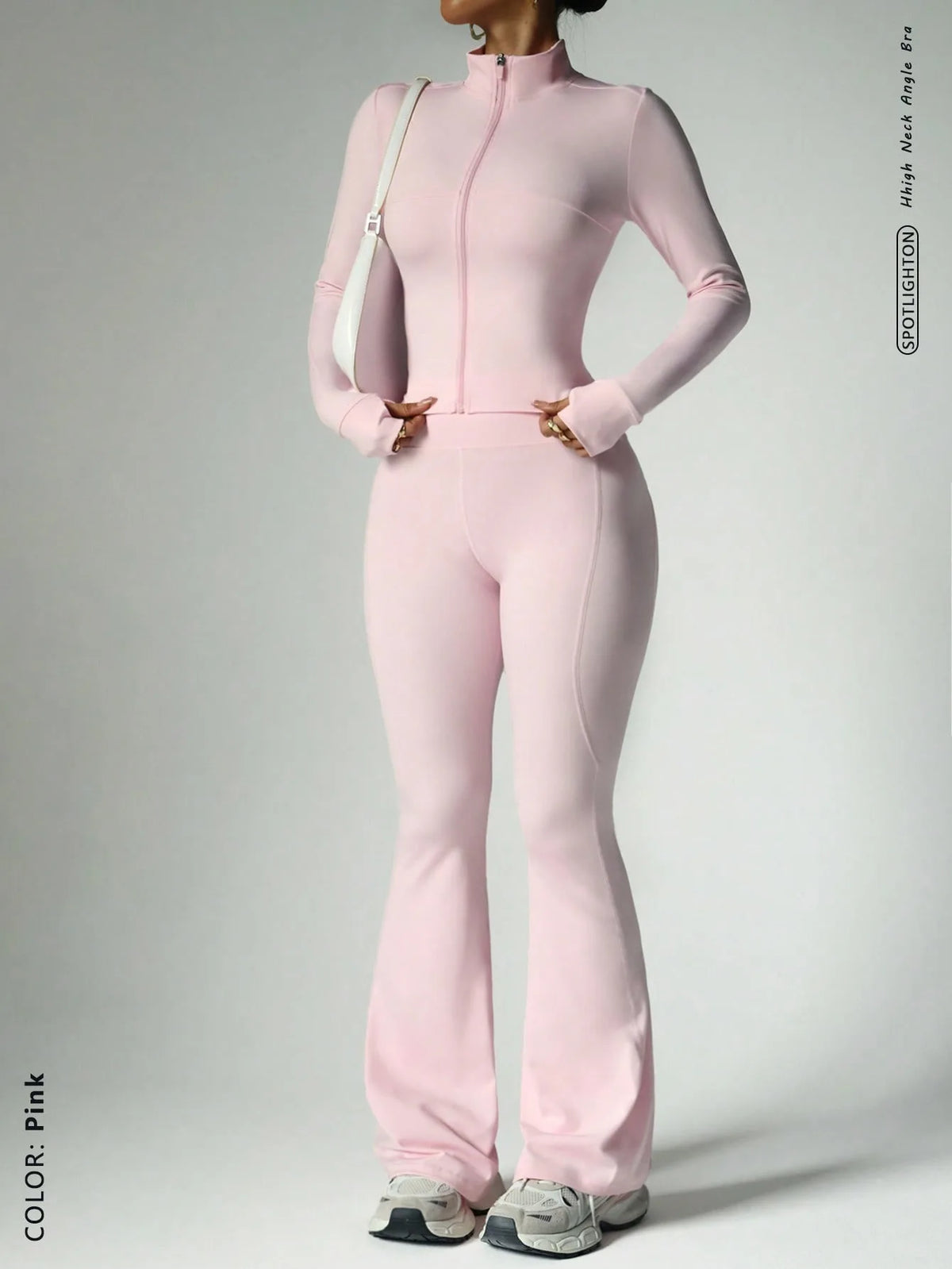 Two-Piece Zip Jacket & High-Waist Flare Pants Gym Set View 12