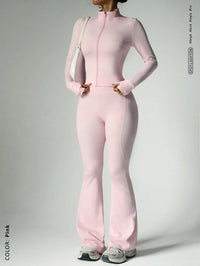 Two-Piece Zip Jacket & High-Waist Flare Pants Gym Set View 12