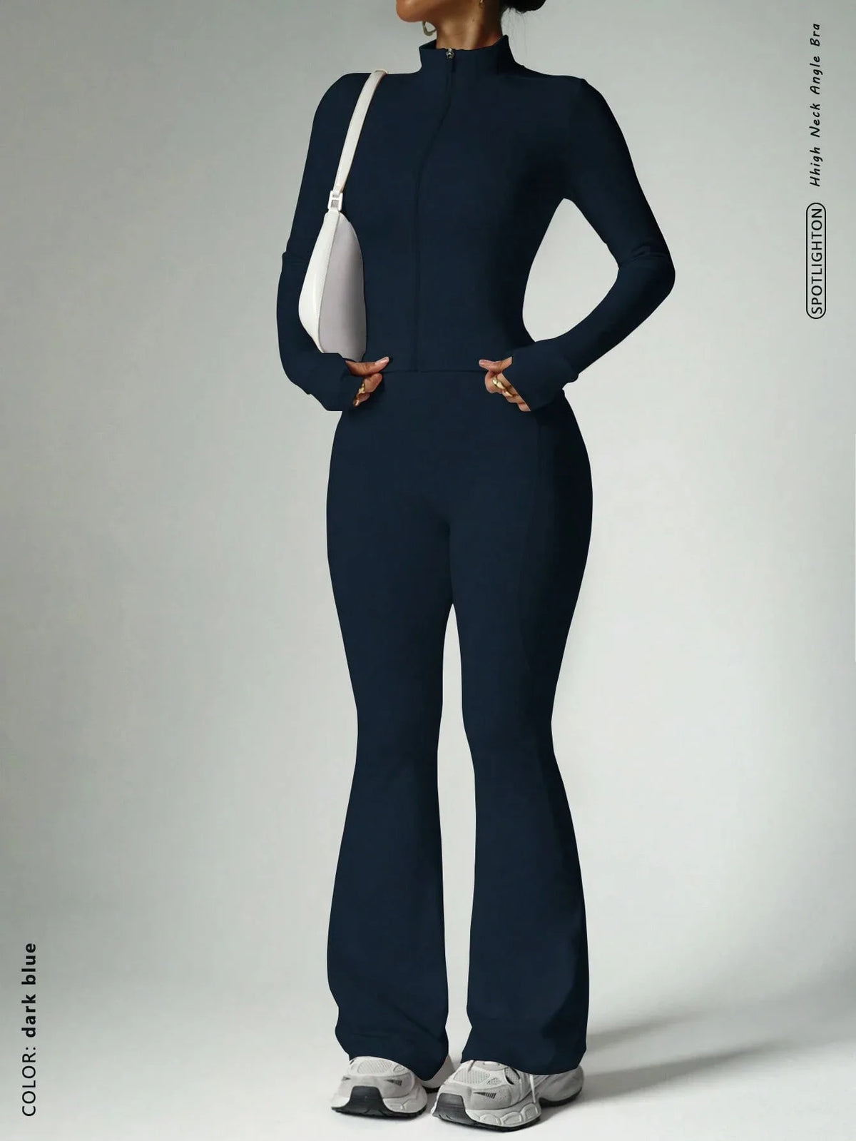 Two-Piece Zip Jacket & High-Waist Flare Pants Gym Set View 13