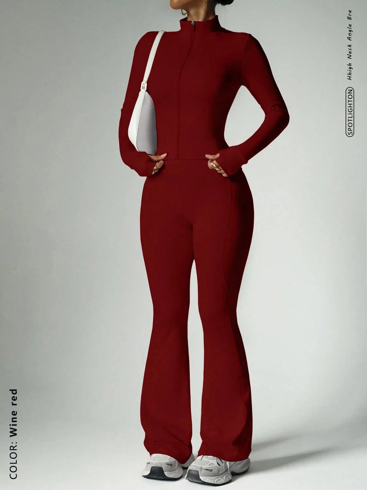 Two-Piece Zip Jacket & High-Waist Flare Pants Gym Set View 11