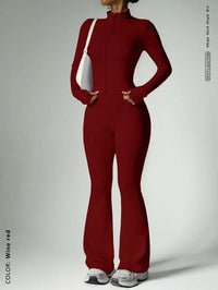 Two-Piece Zip Jacket & High-Waist Flare Pants Gym Set View 11