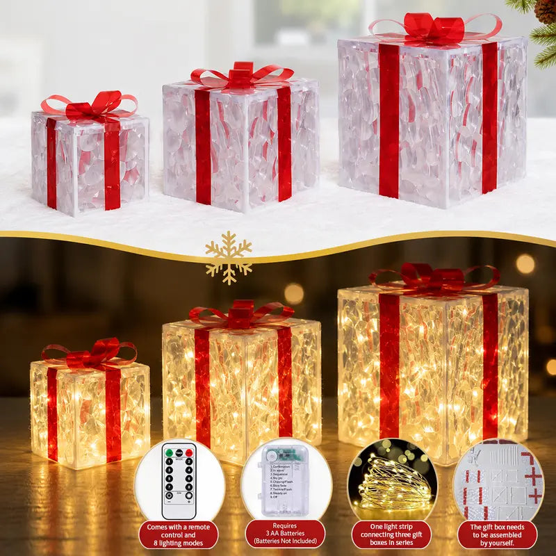 3-Piece Lighted Christmas Gift Box Trio View 12