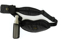 LiftOff sling in black, showing the padded seat, strap, pocket and bottle sleeve