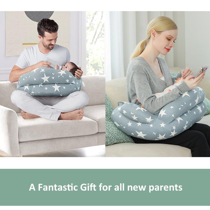 Both parents using the nursing pillow for bottle and breastfeeding