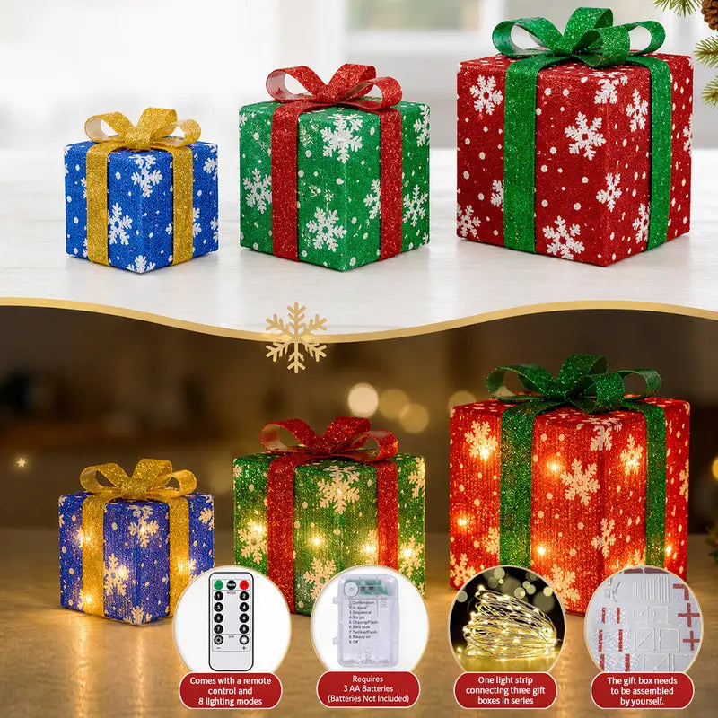 3-Piece Lighted Christmas Gift Box Trio View 2