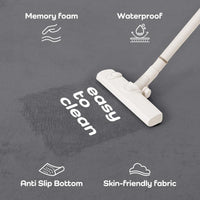 Memory foam, water-repellent surface, anti-slip bottom and skin-friendly fabric