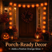 Baby Bubble Festive Marigold LED Garland String Lights - 20 Flower Lights on Halloween Porch View 1