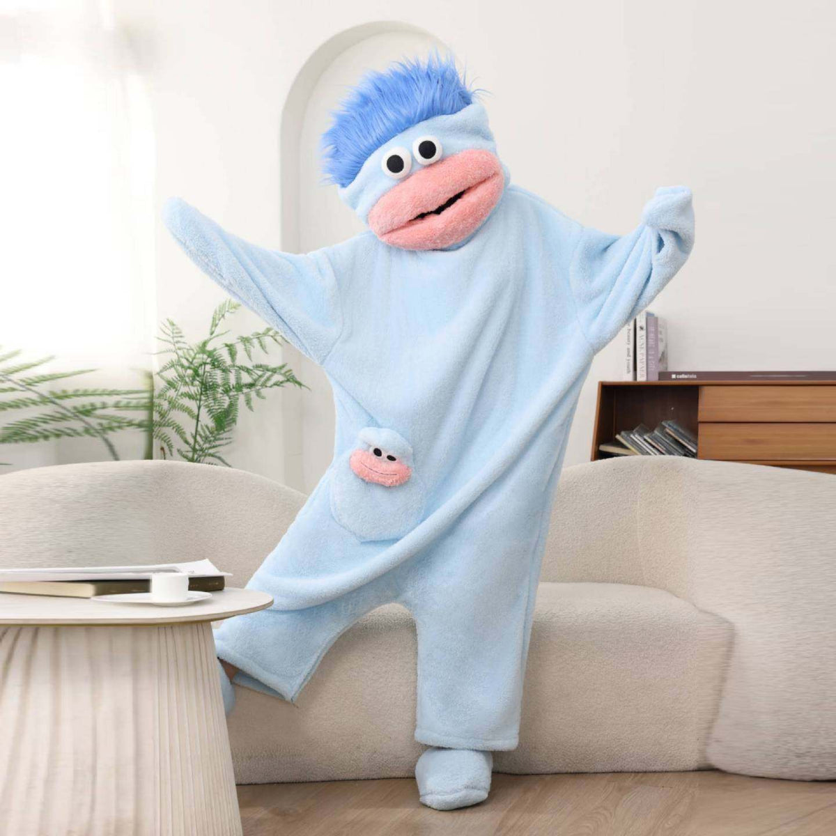 Baby Bubble Big-Mouth Monster Plush Fleece Onesie Pajamas Blue View 3