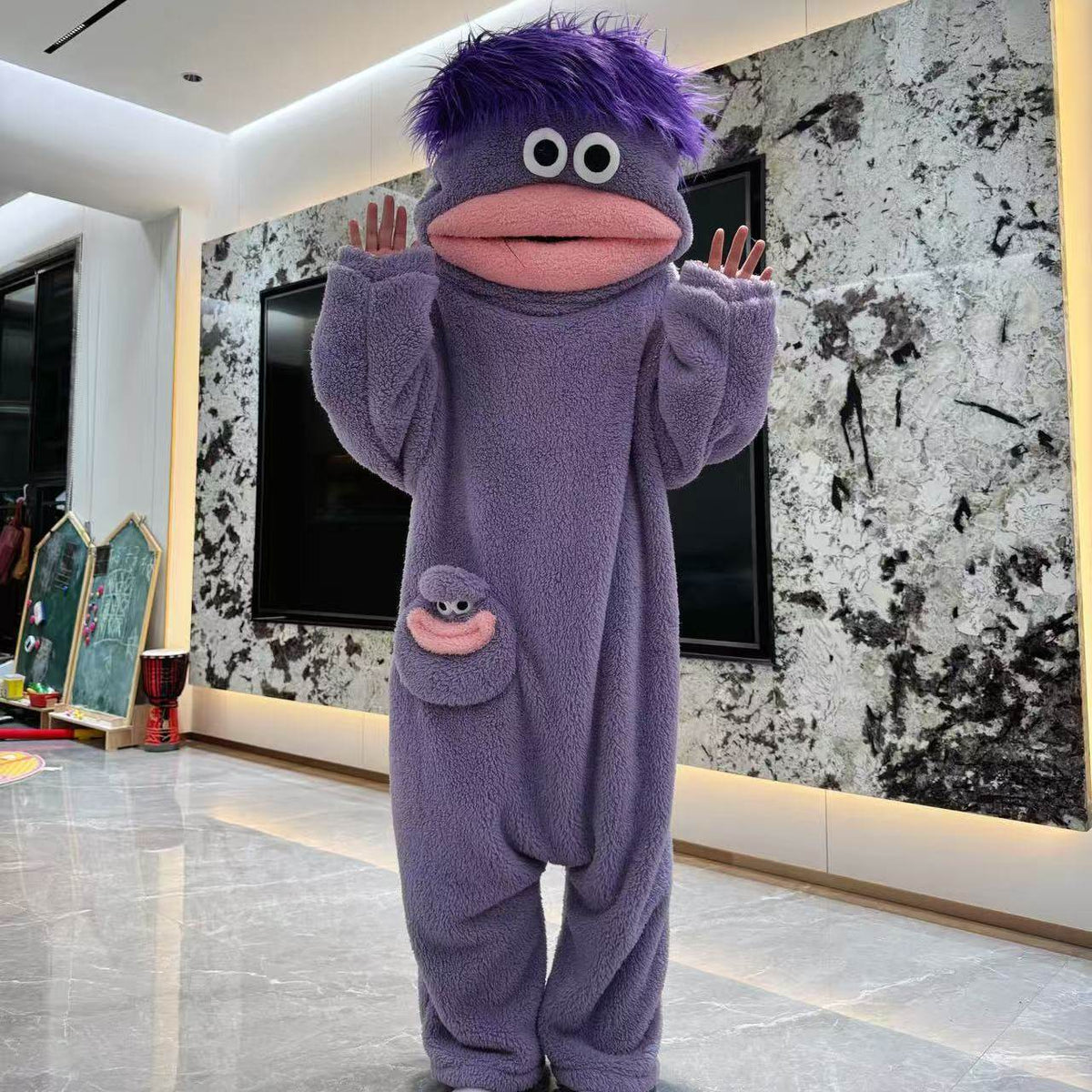 Baby Bubble Big-Mouth Monster Plush Fleece Onesie Pajamas Purple View 4