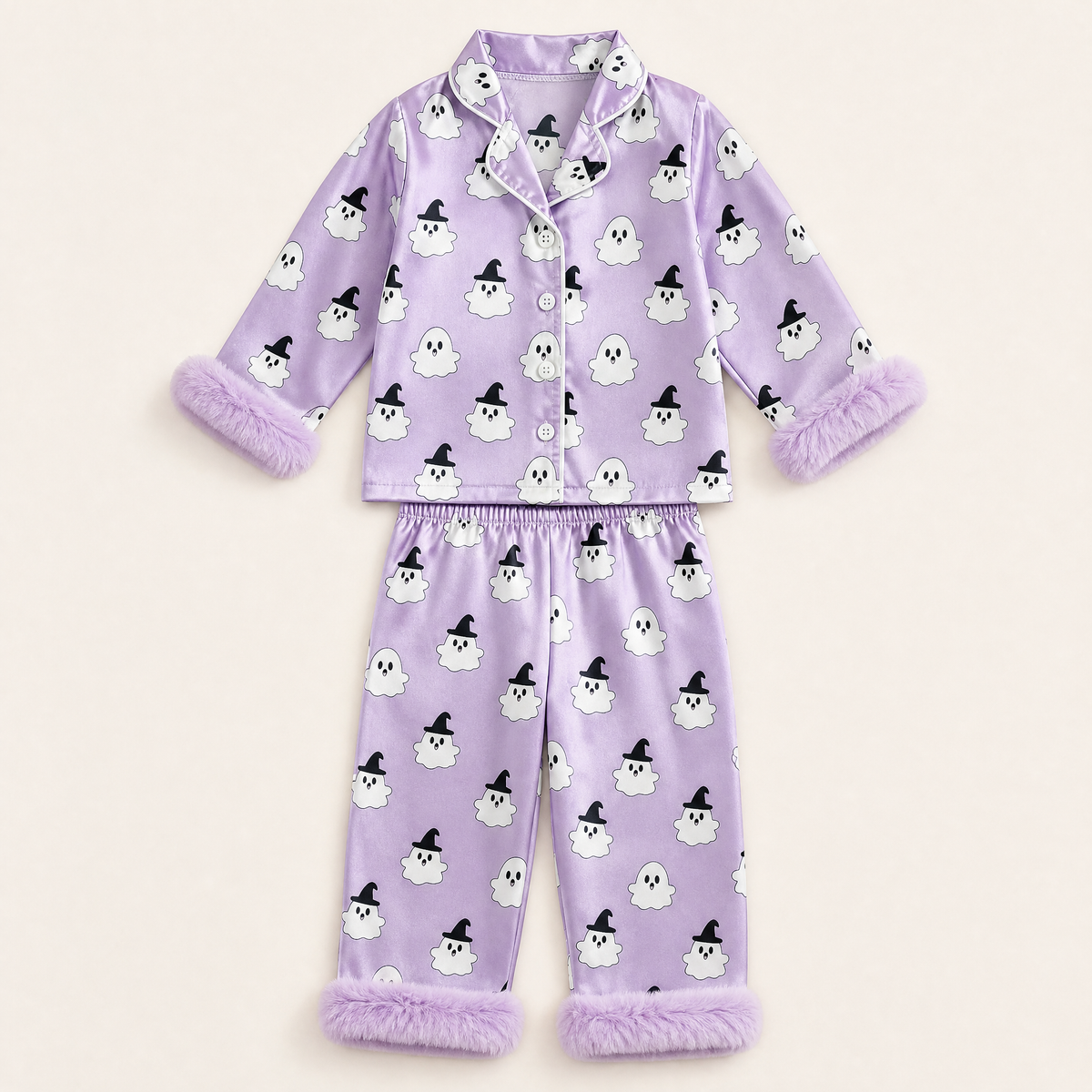 Baby Bubble™ Ultra-Soft Satin Toddler Halloween Pajama Set in Witchy Ghost Lavender View 8