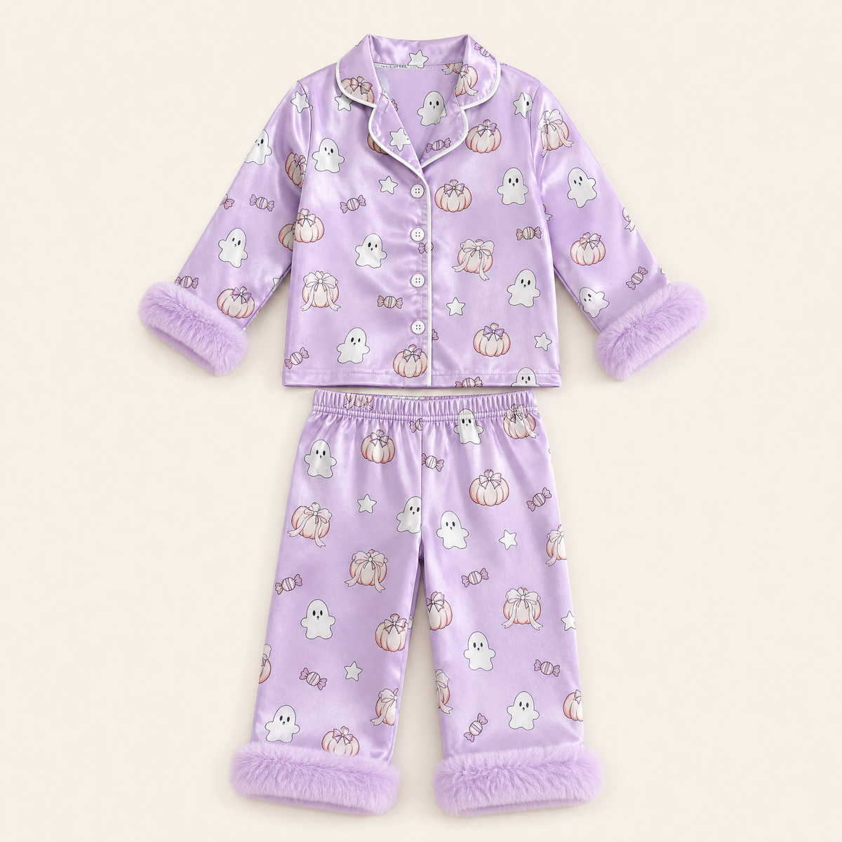 Baby Bubble™ Ultra-Soft Satin Toddler Halloween Pajama Set in Ghost & Pumpkin Lilac View 7