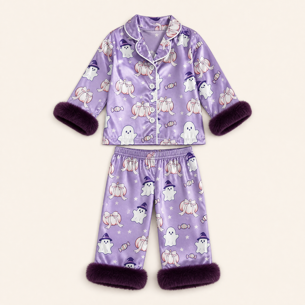 Baby Bubble™ Ultra-Soft Satin Toddler Halloween Pajama Set in Witchy Ghost Purple View 6