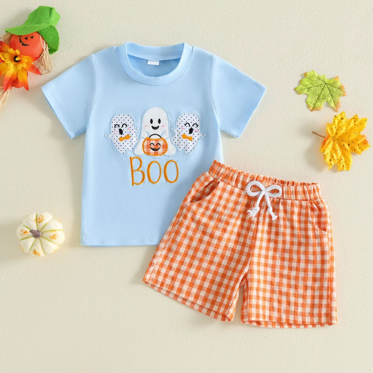 Baby Bubble™ Toddler Boy Halloween Waffle Knit Top & Plaid Shorts Hero Studio View 1