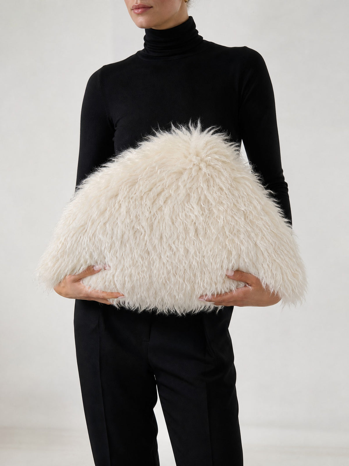 Shaggy Faux-Fur Cloud Bag in milky white
