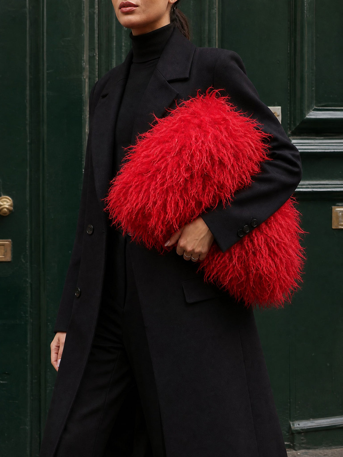 Shaggy Faux-Fur Cloud Bag in red