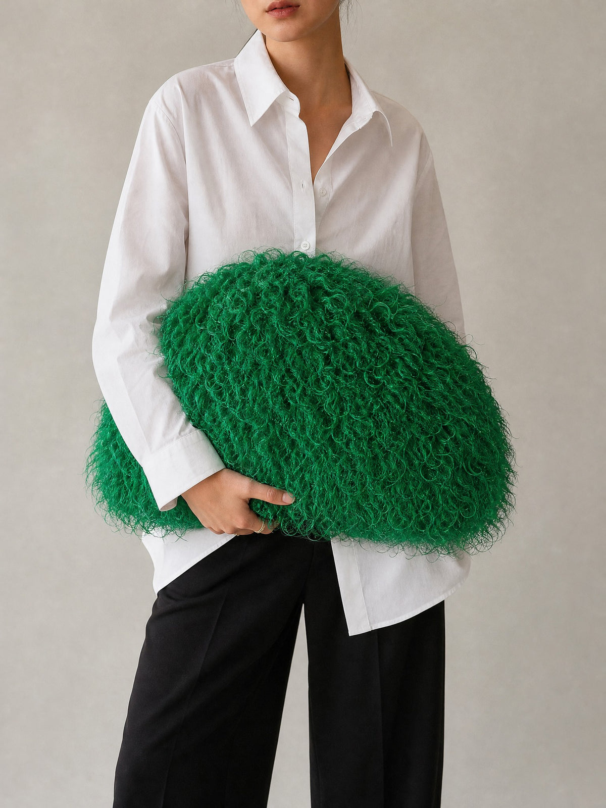 Shaggy Faux-Fur Cloud Bag in green