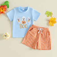 Toddler Boy Halloween Waffle Knit Top & Plaid Shorts View 2