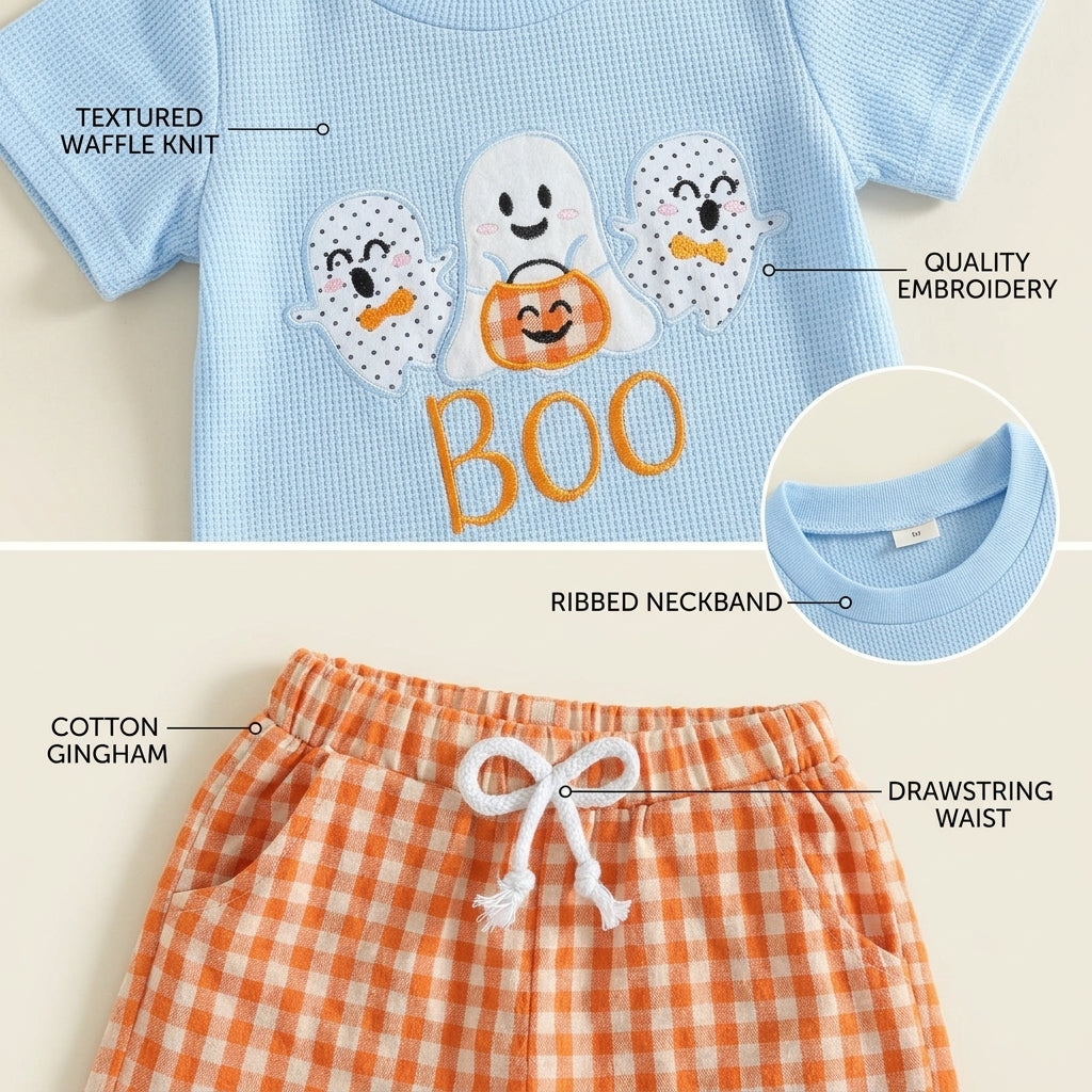 Toddler Boy Halloween Waffle Knit Top & Plaid Shorts View 3