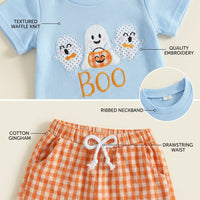 Toddler Boy Halloween Waffle Knit Top & Plaid Shorts View 3