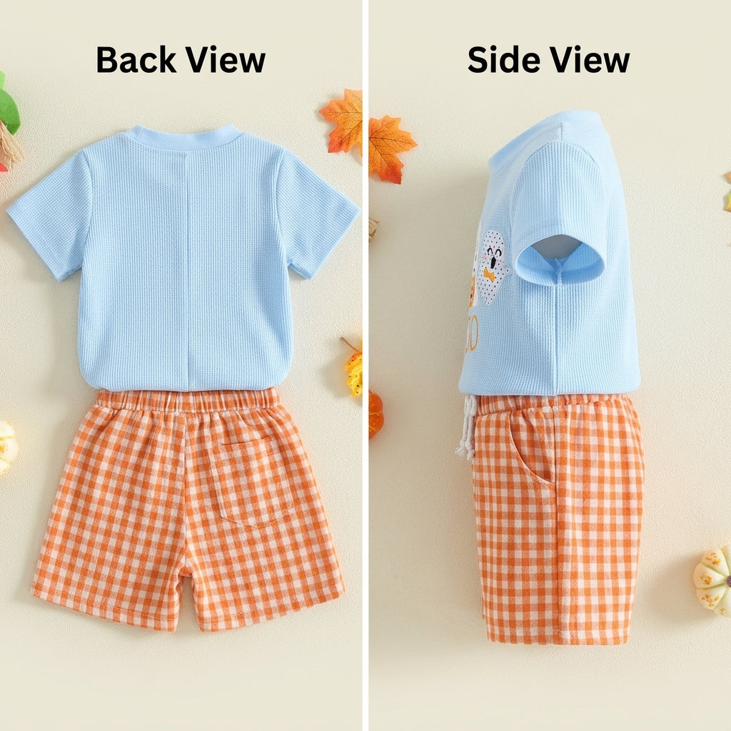 Toddler Boy Halloween Waffle Knit Top & Plaid Shorts View 4